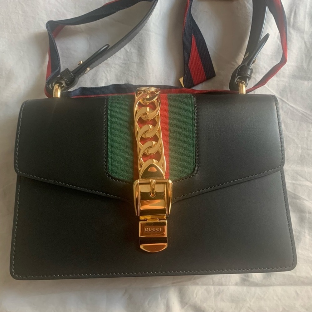 Gucci Black Sylvie Small Shoulder Bag with Gold Chain